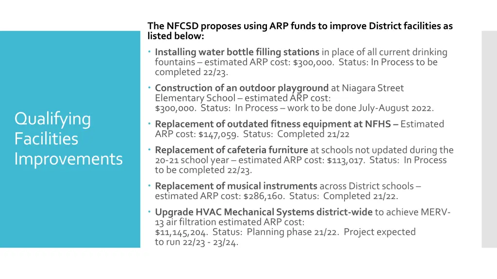 the nfcsd proposes using arp funds to improve