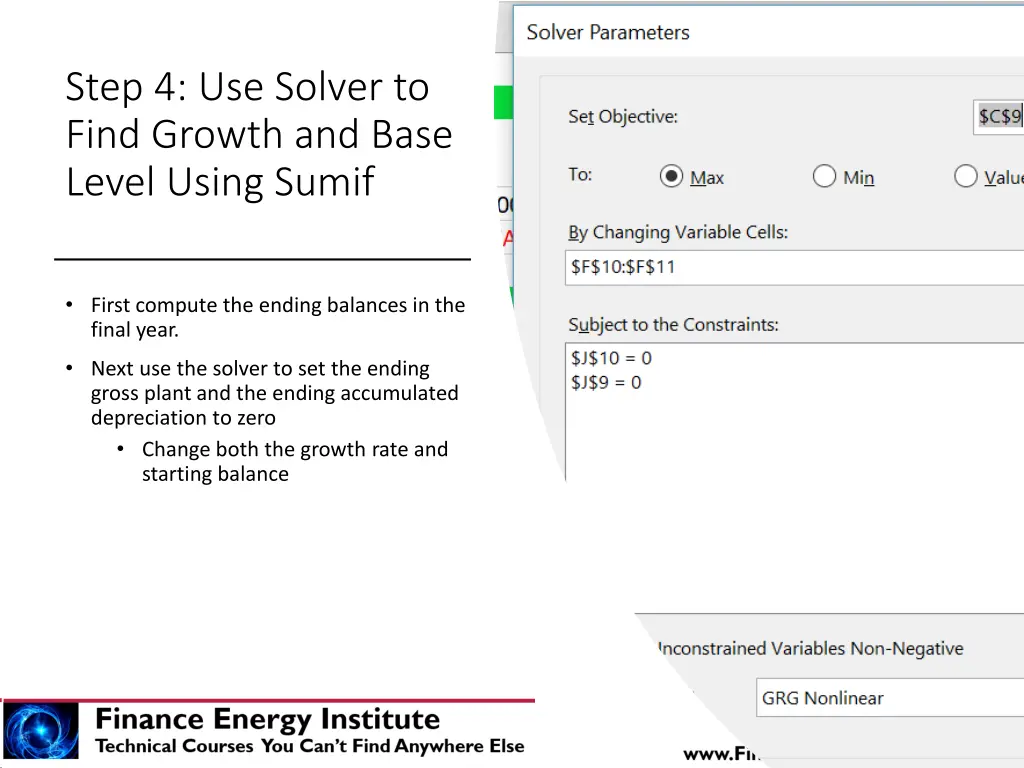 step 4 use solver to find growth and base level