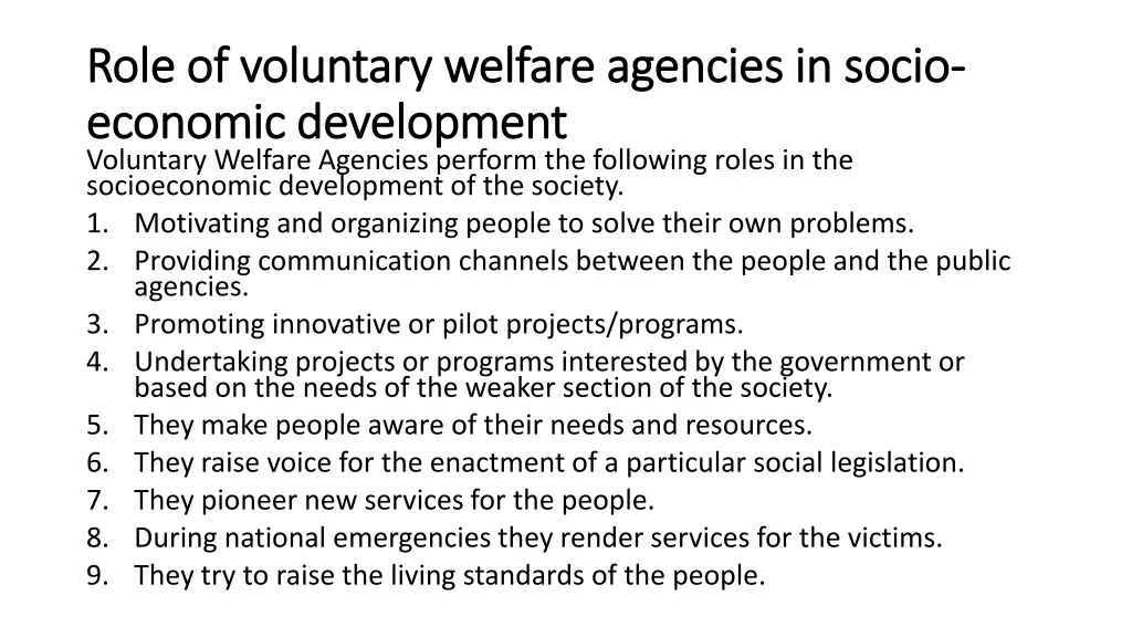 role of voluntary welfare agencies in socio role