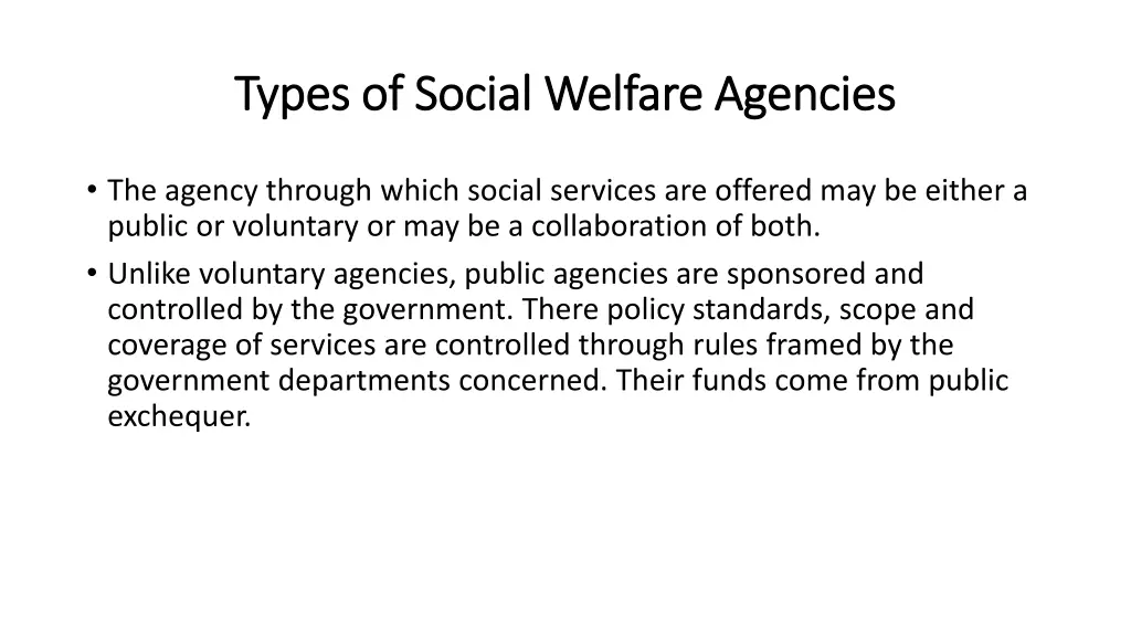 types of social welfare agencies types of social