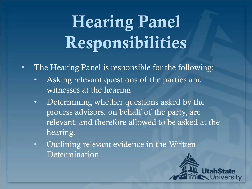 hearing panel responsibilities