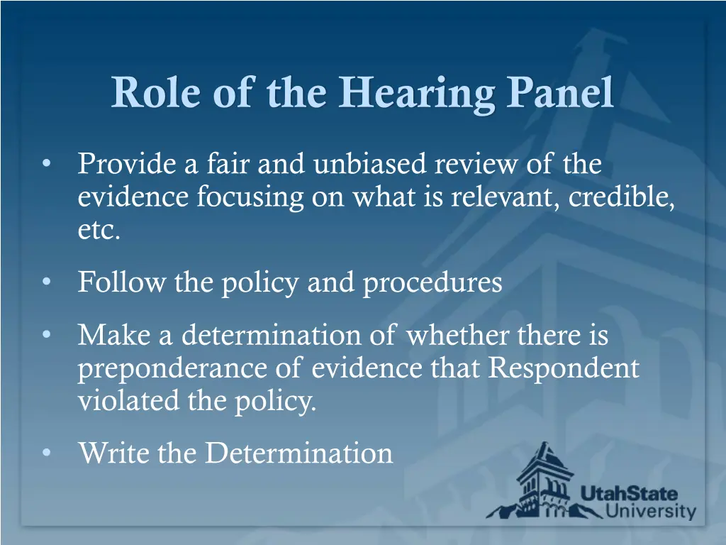 role of the hearing panel