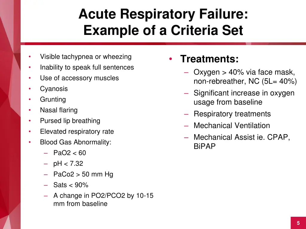 acute respiratory failure example of a criteria