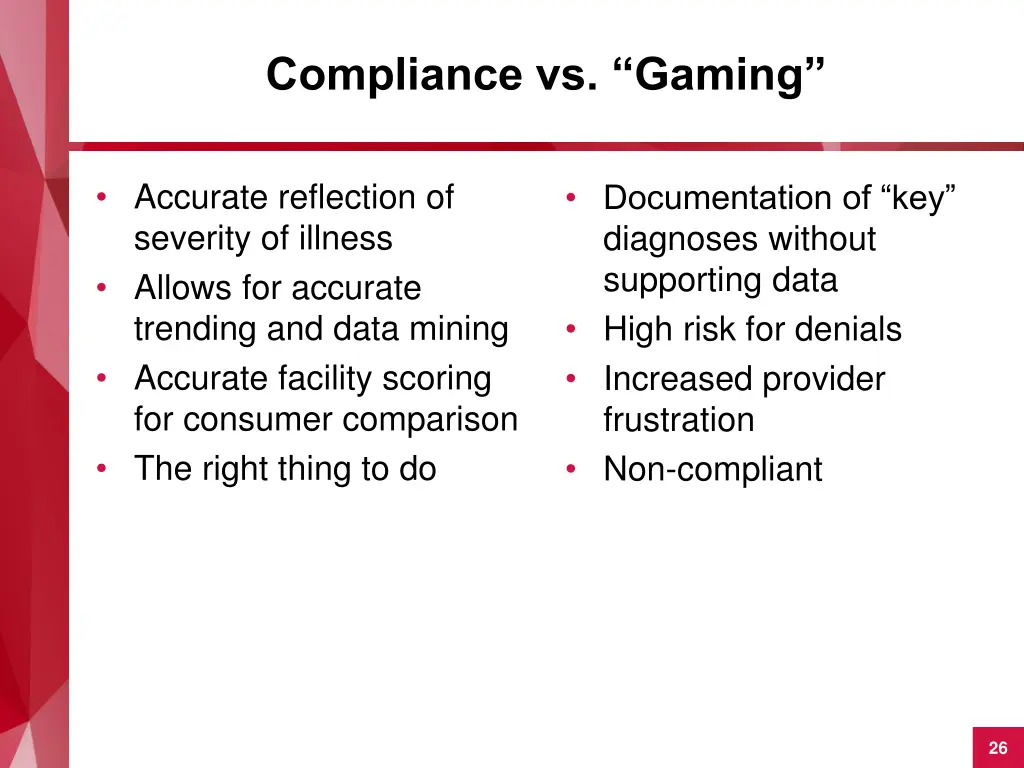 compliance vs gaming