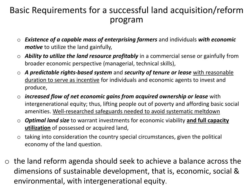 basic requirements for a successful land