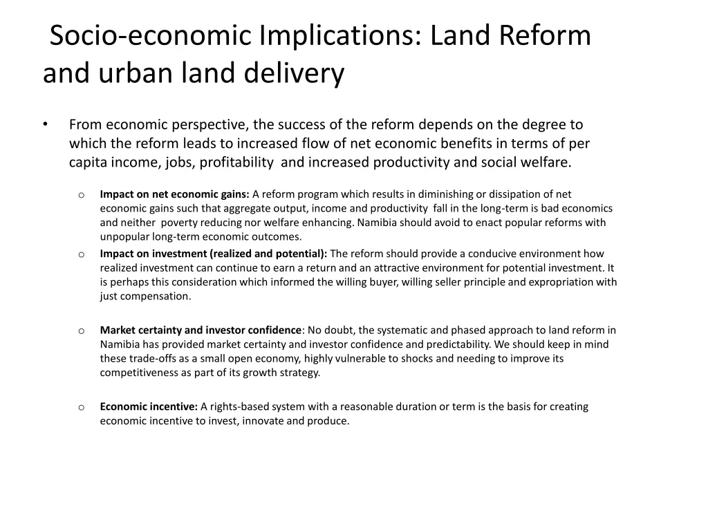 socio economic implications land reform and urban