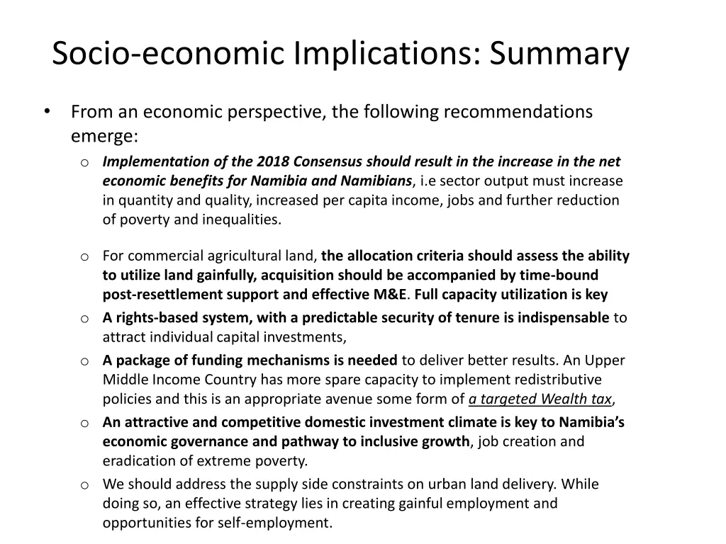 socio economic implications summary