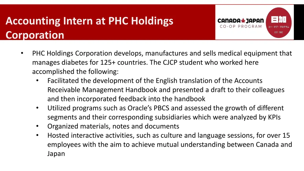 accounting intern at phc holdings corporation