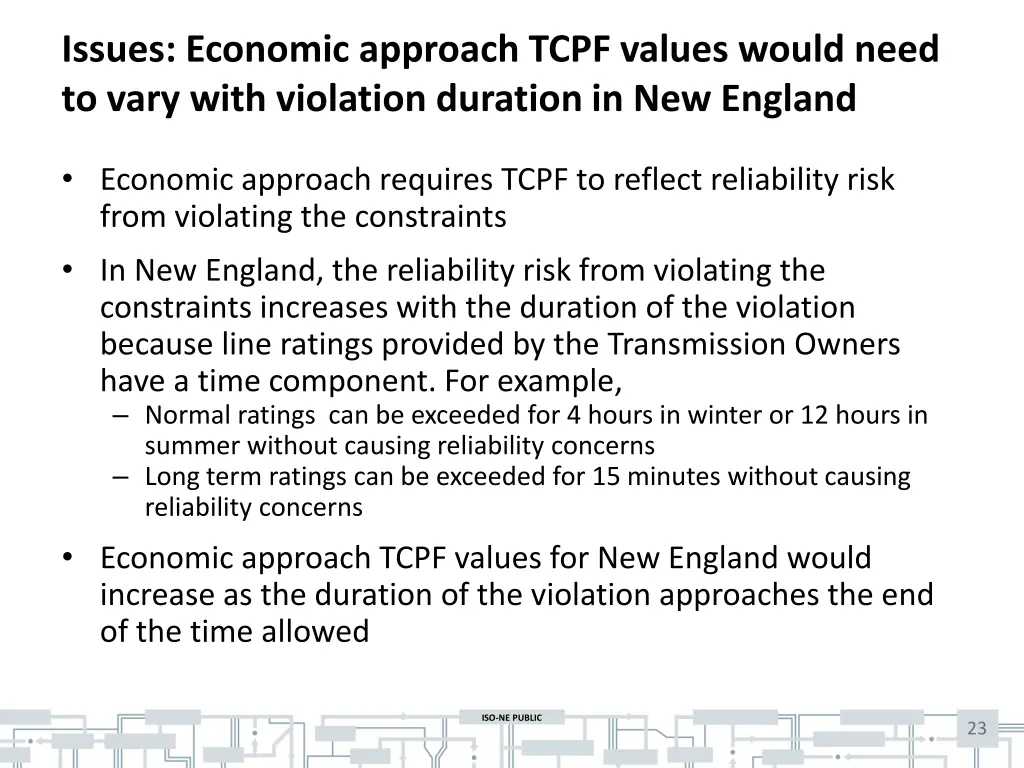 issues economic approach tcpf values would need