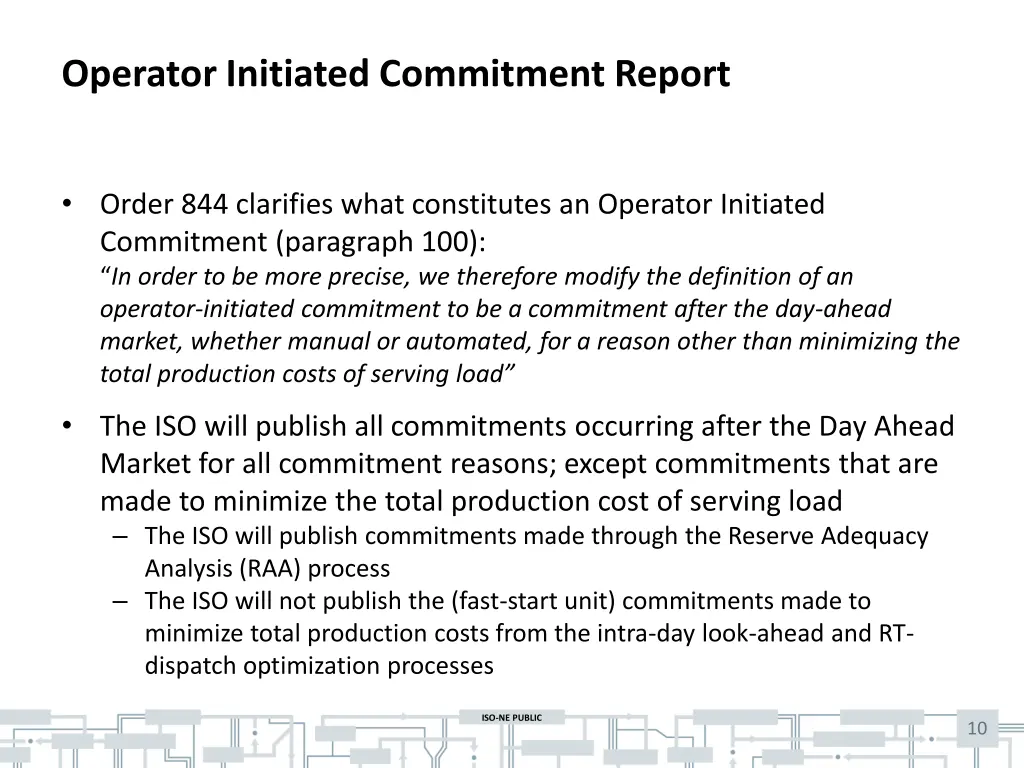 operator initiated commitment report