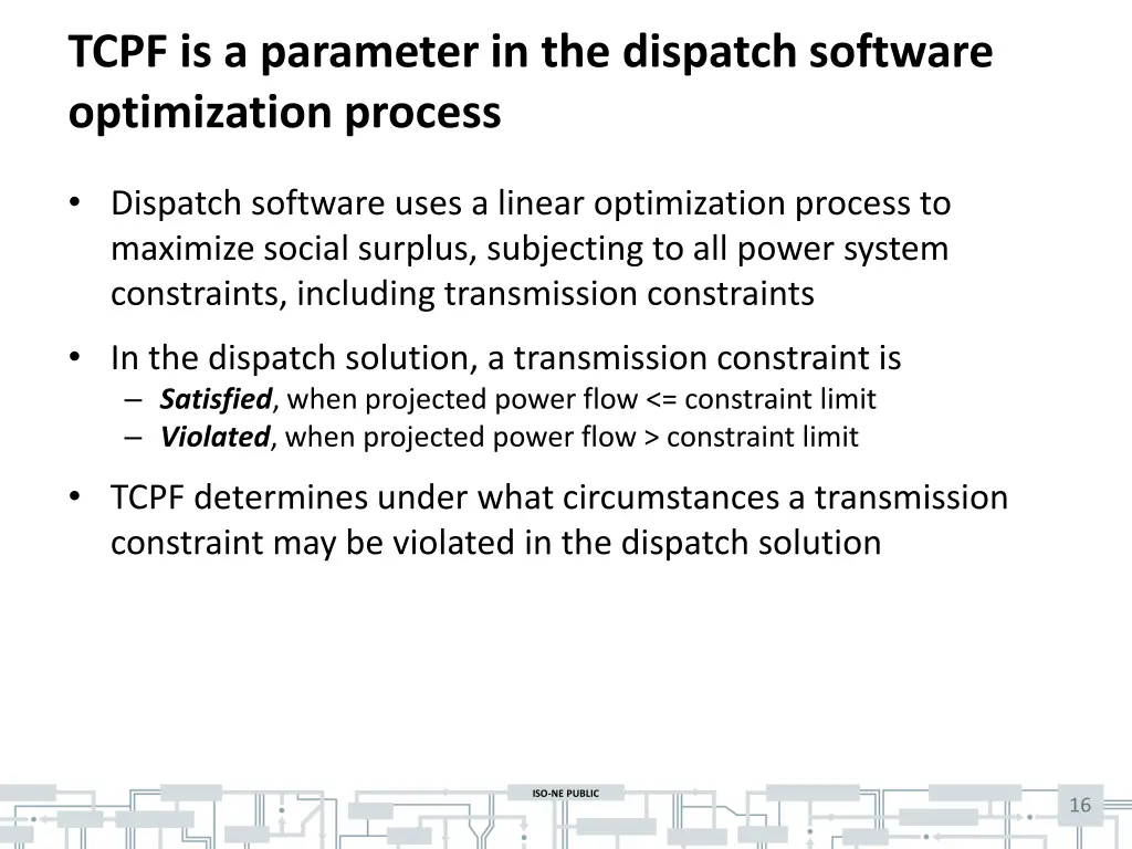 tcpf is a parameter in the dispatch software