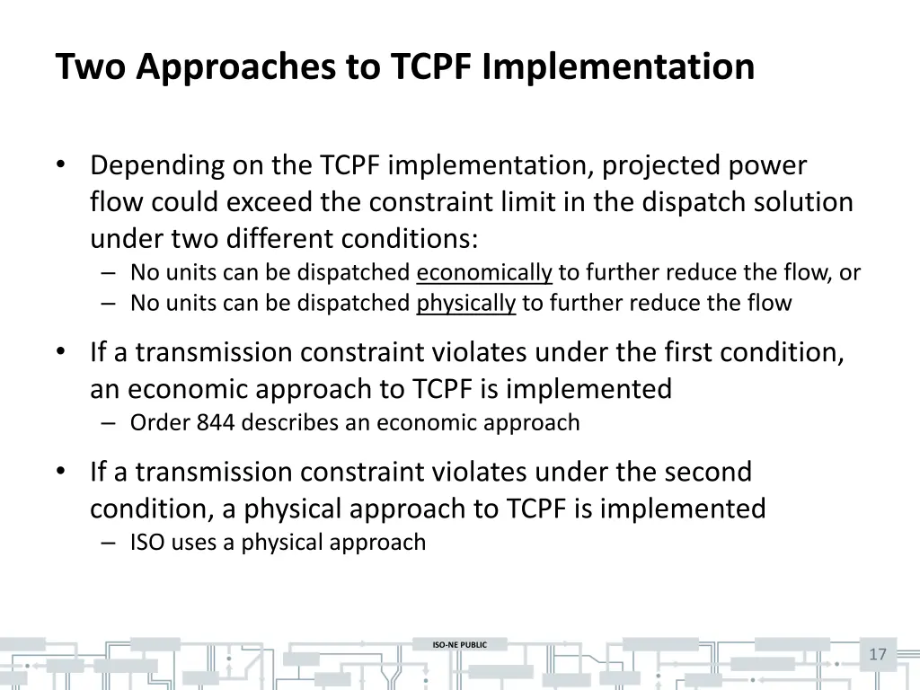 two approaches to tcpf implementation