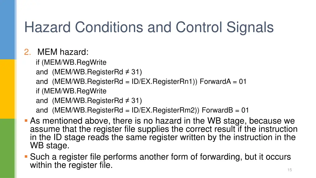 hazard conditions and control signals 1