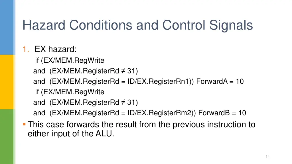 hazard conditions and control signals