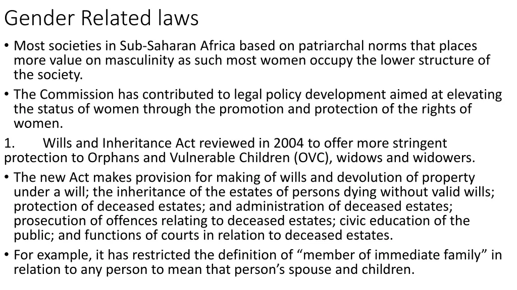 gender related laws most societies in sub saharan