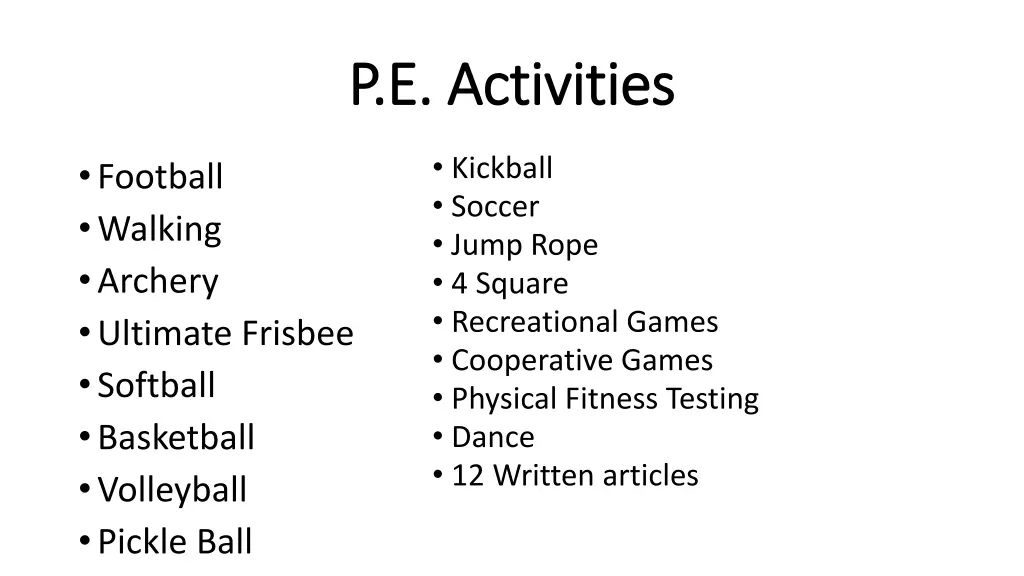 p e activities p e activities