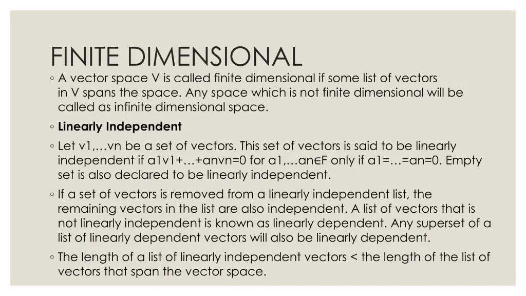 finite dimensional a vector space v is called