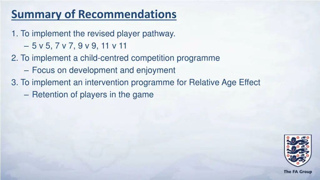 summary of recommendations