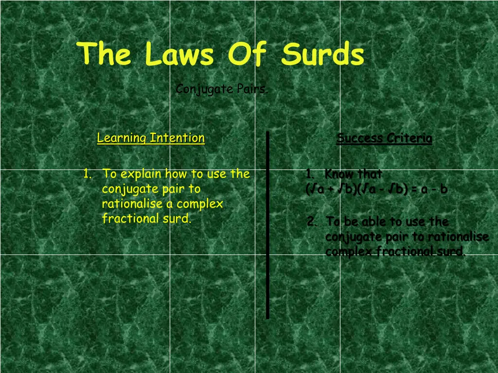 the laws of surds conjugate pairs