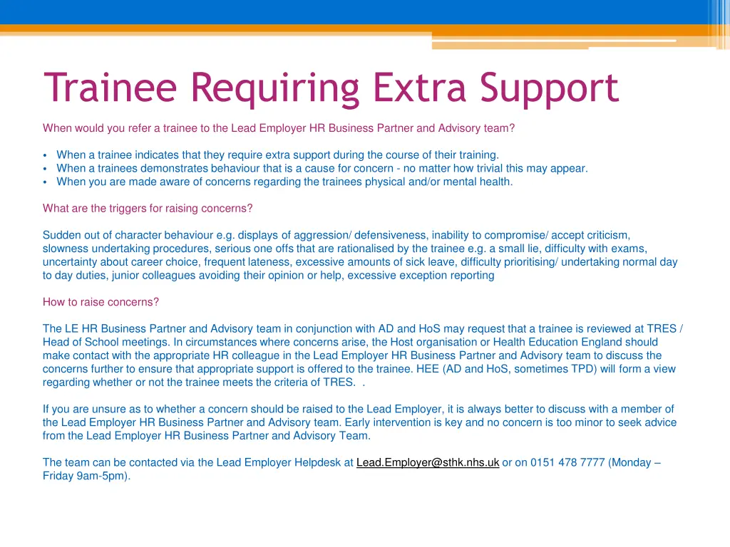 trainee requiring extra support 1