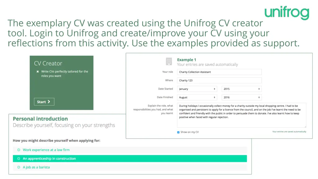 the exemplary cv was created using the unifrog