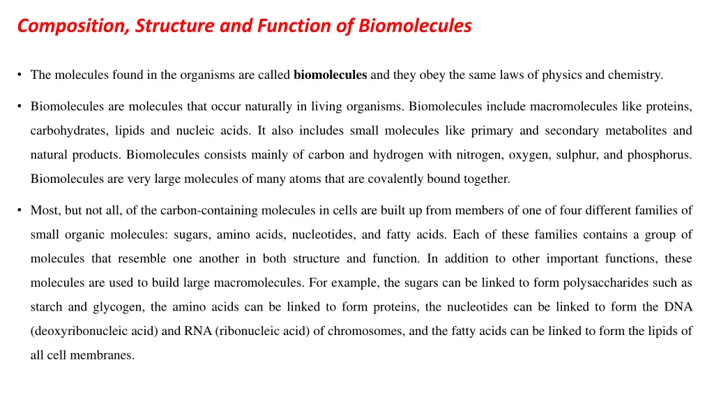 composition structure and function of biomolecules