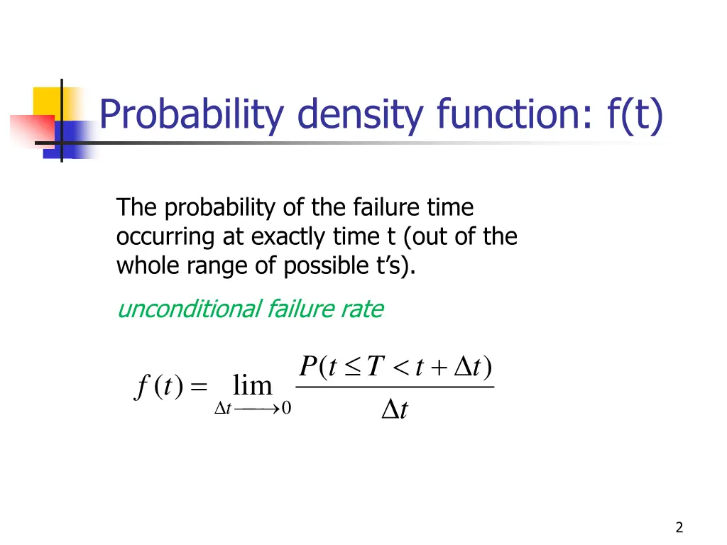 probability density function f t