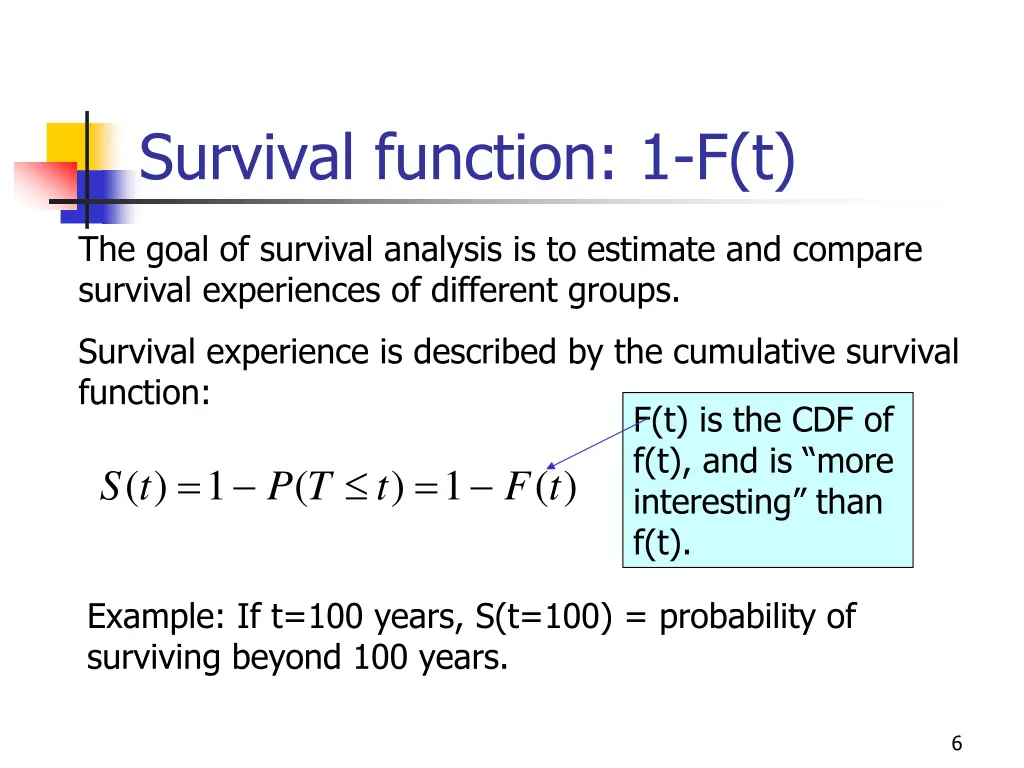 survival function 1 f t