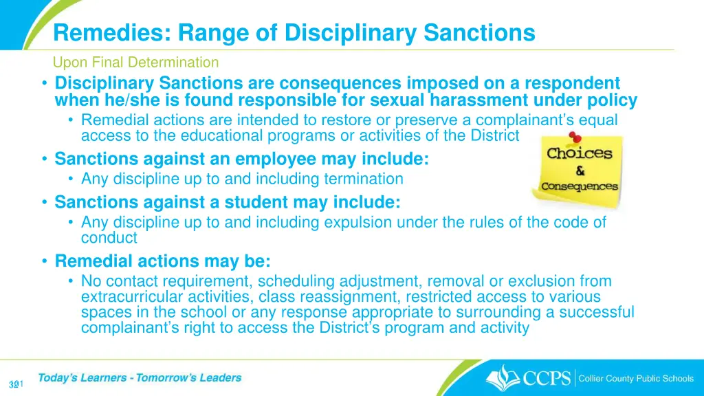 remedies range of disciplinary sanctions