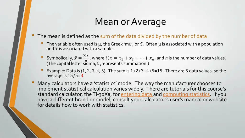 mean or average