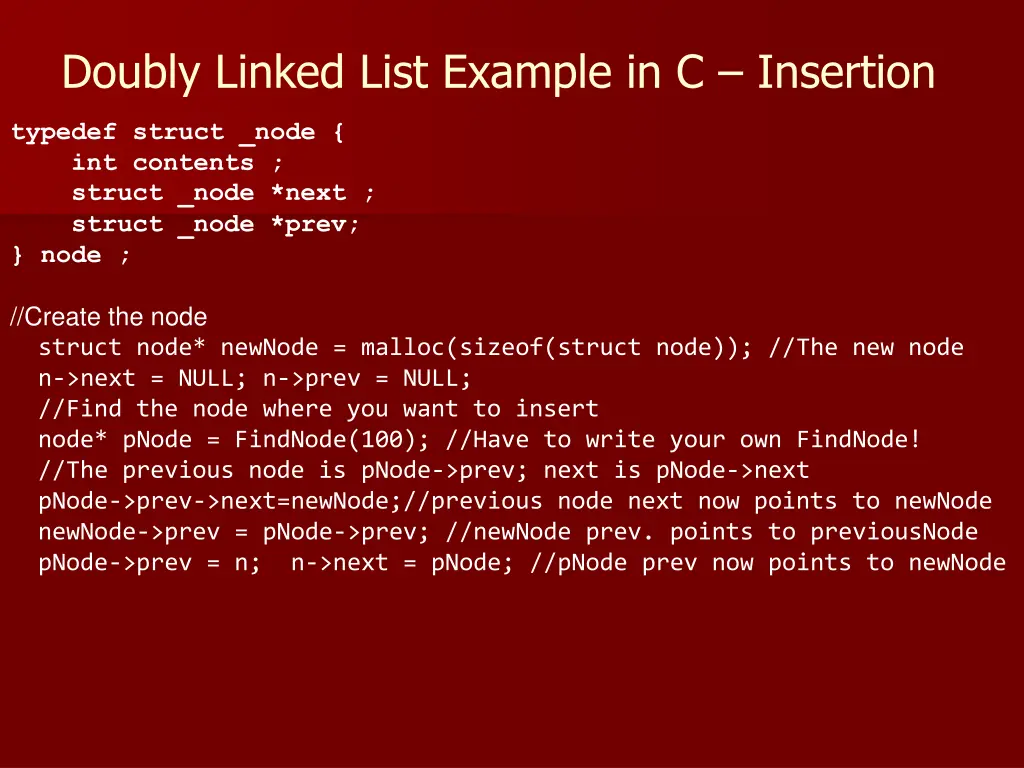 doubly linked list example in c insertion