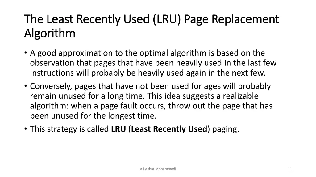 the least recently used lru page replacement