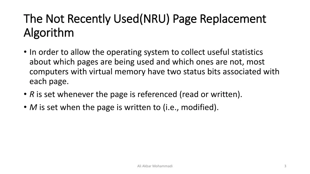 the not recently used nru page replacement