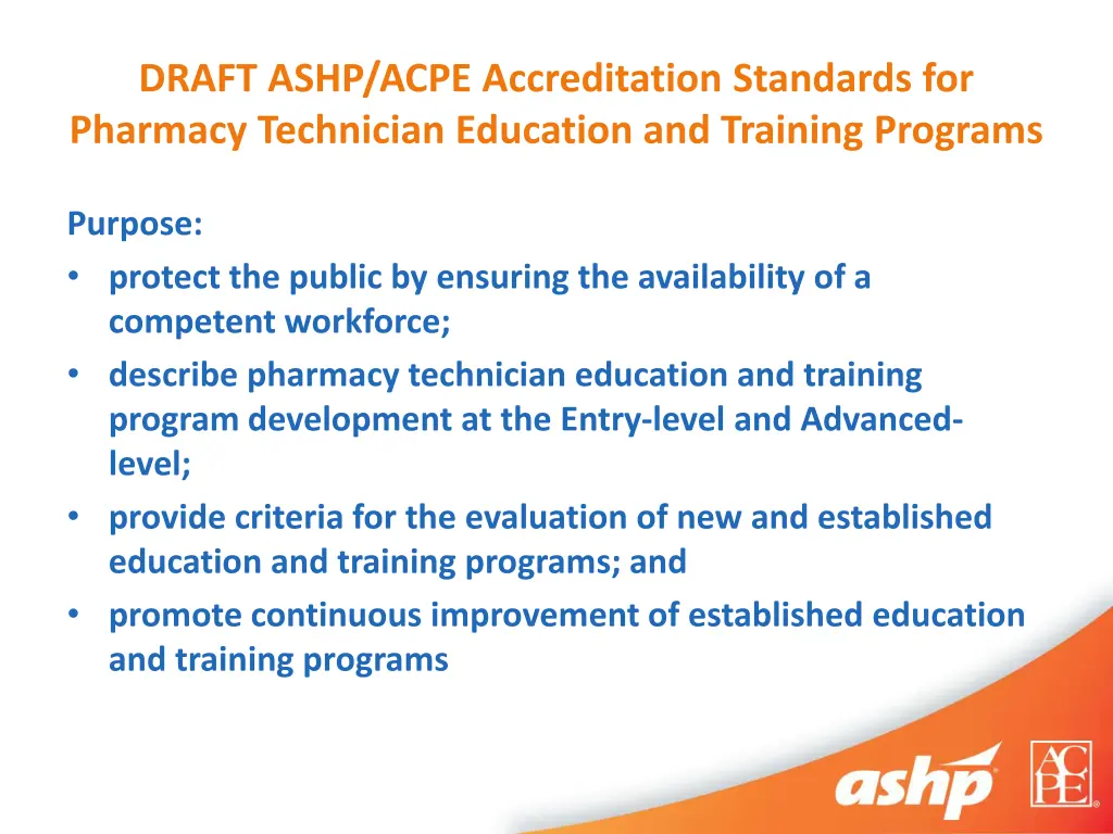 draft ashp acpe accreditation standards