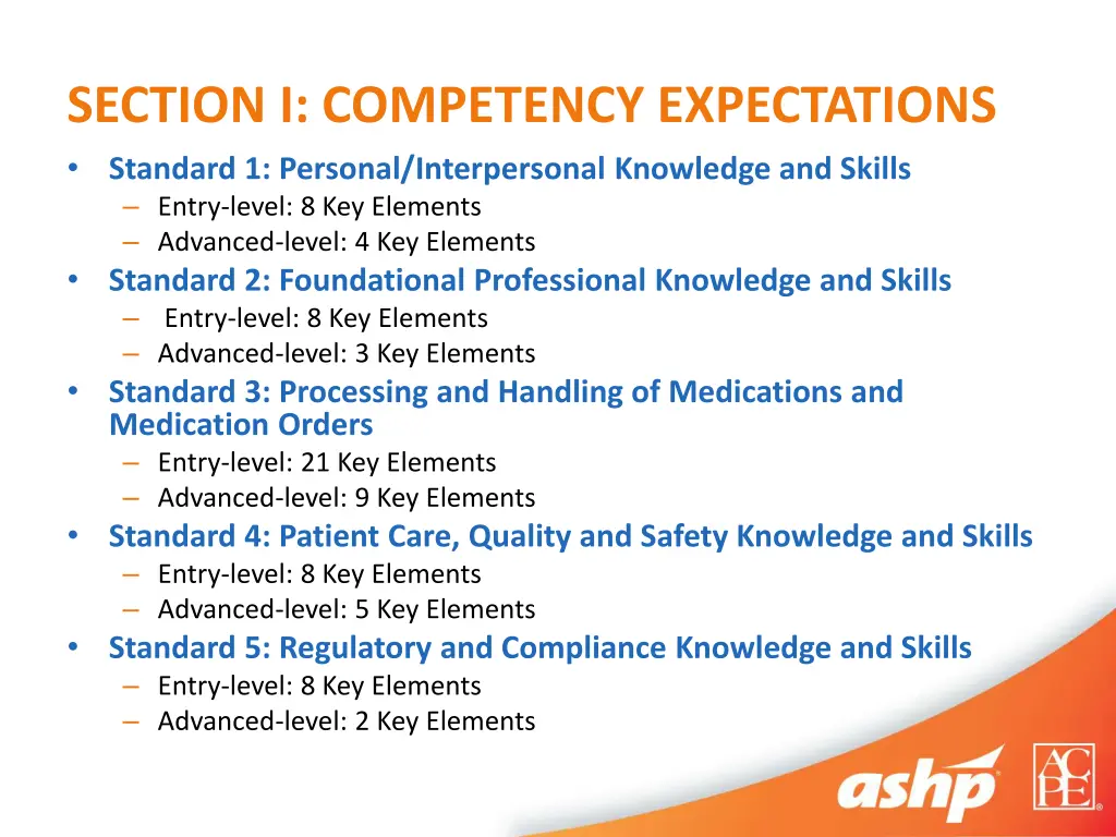 section i competency expectations standard