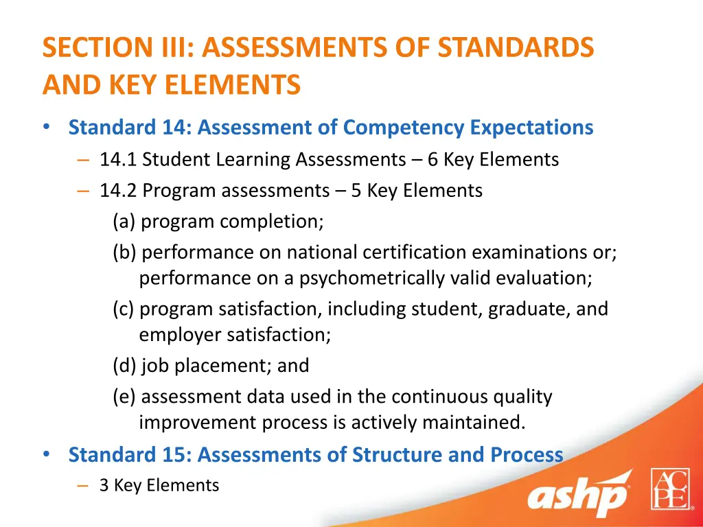 section iii assessments of standards