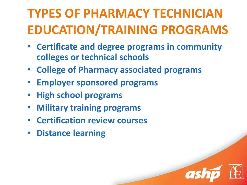 types of pharmacy technician education training