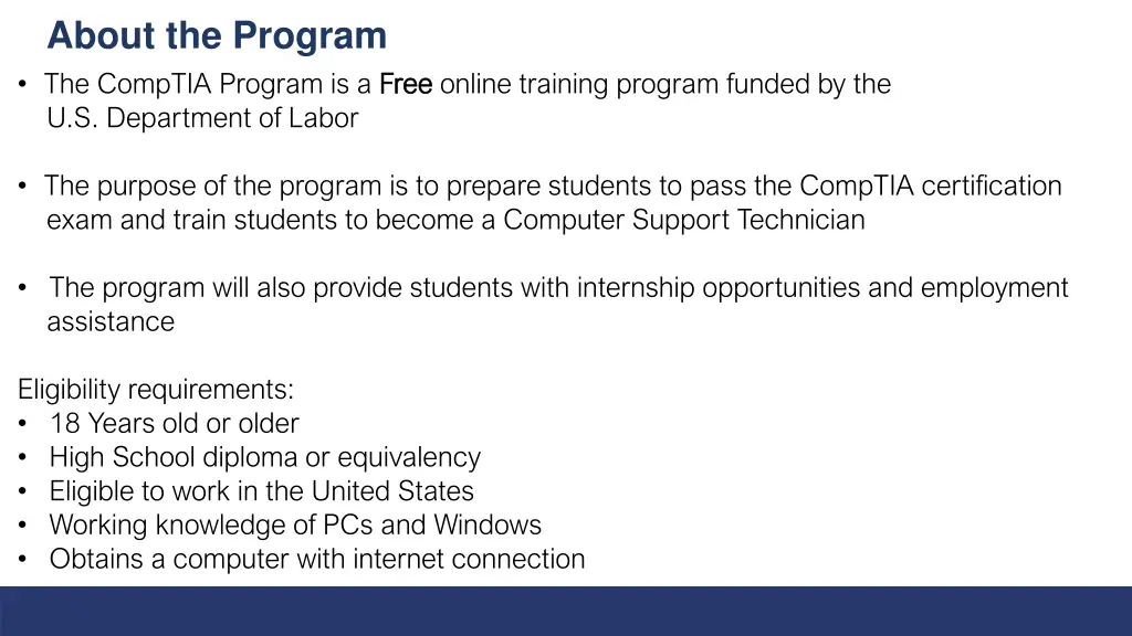 about the program the comptia program is a free