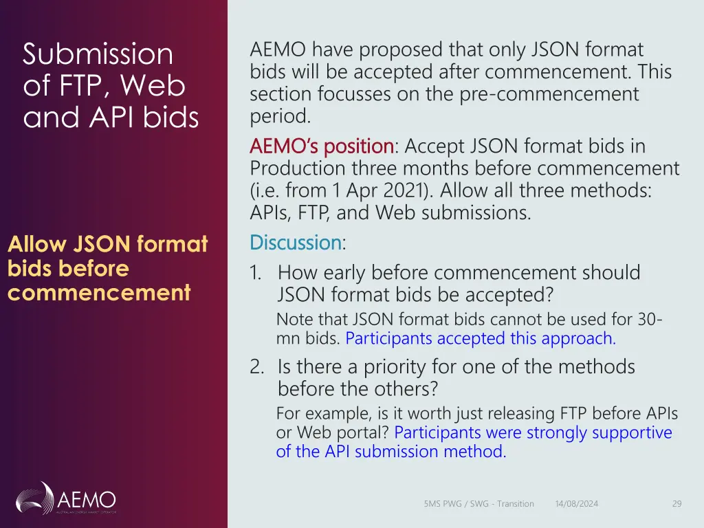 aemo have proposed that only json format bids