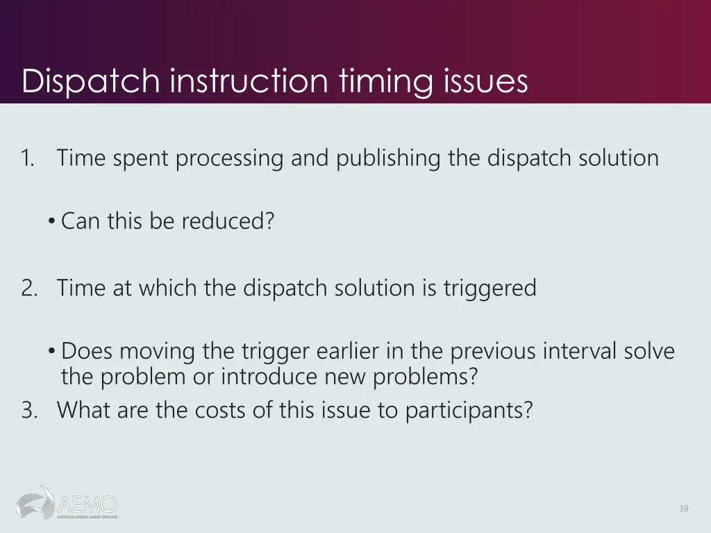 dispatch instruction timing issues