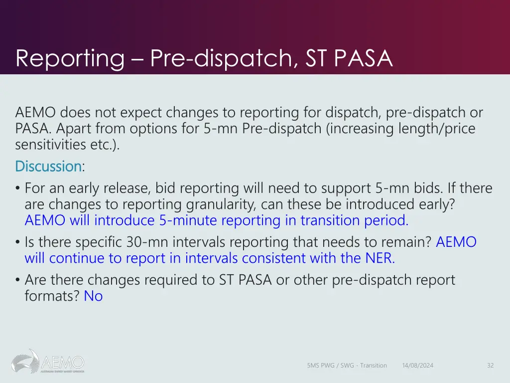 reporting pre dispatch st pasa