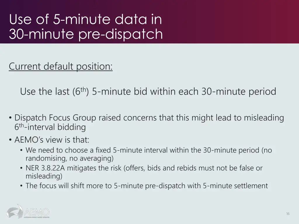 use of 5 minute data in 30 minute pre dispatch