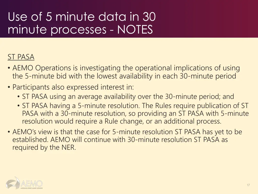 use of 5 minute data in 30 minute processes notes