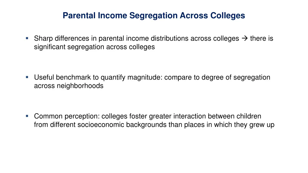 parental income segregation across colleges