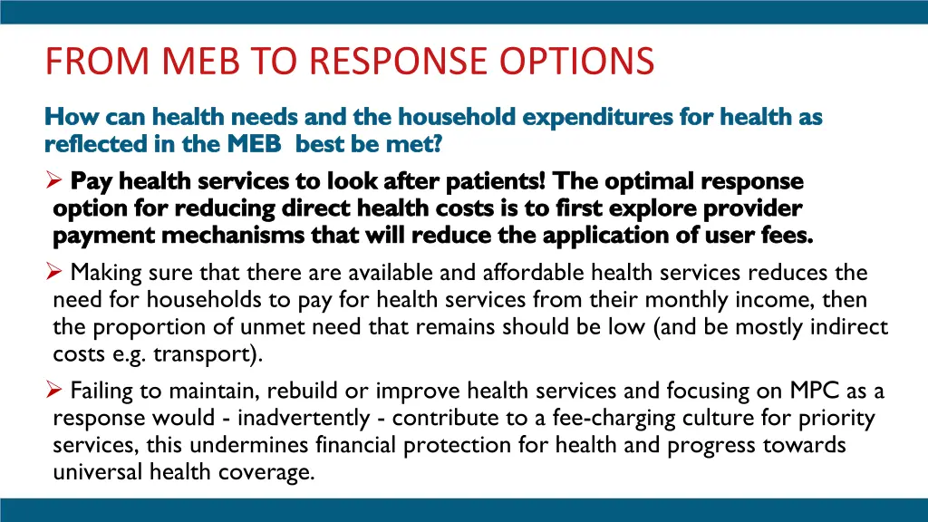 from meb to response options