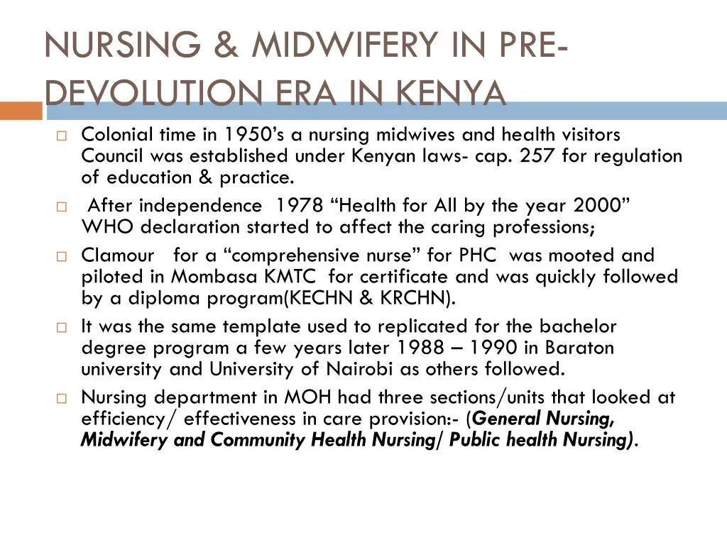 nursing midwifery in pre devolution era in kenya