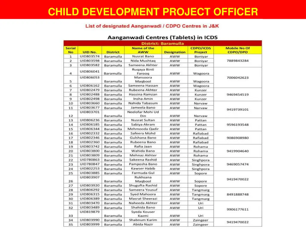 child development project officer