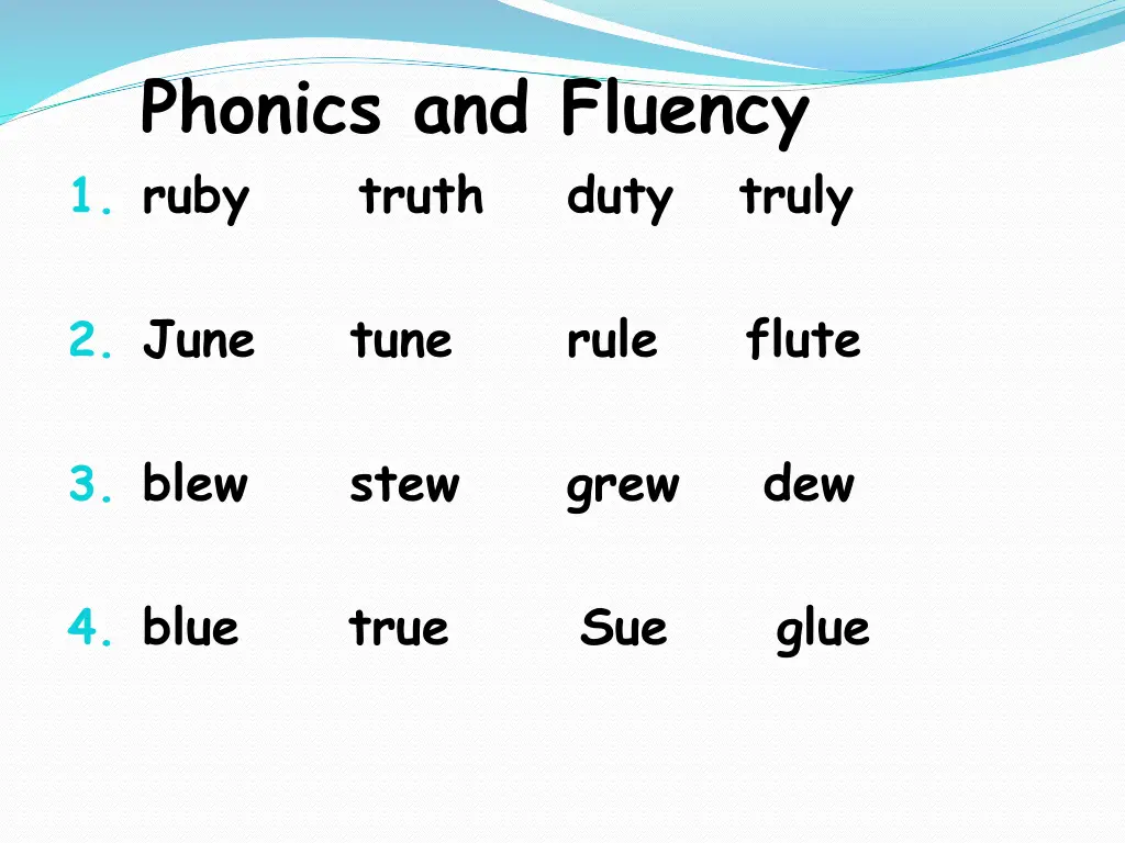 phonics and fluency 1 ruby truth duty truly 1