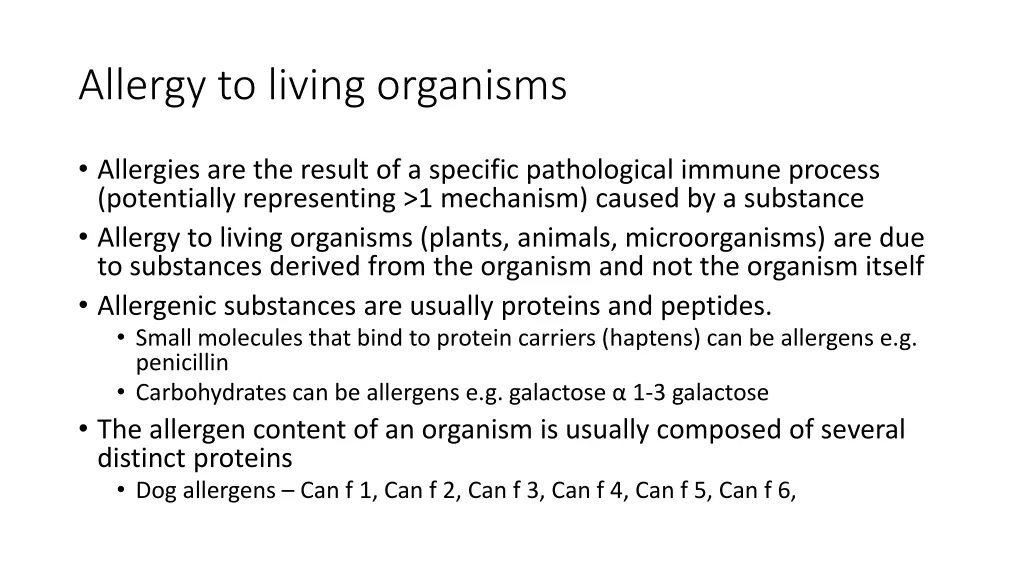 allergy to living organisms