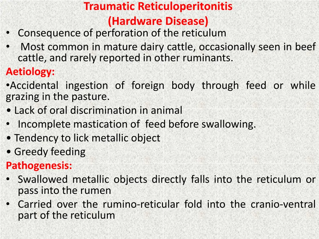 traumatic reticuloperitonitis hardware disease